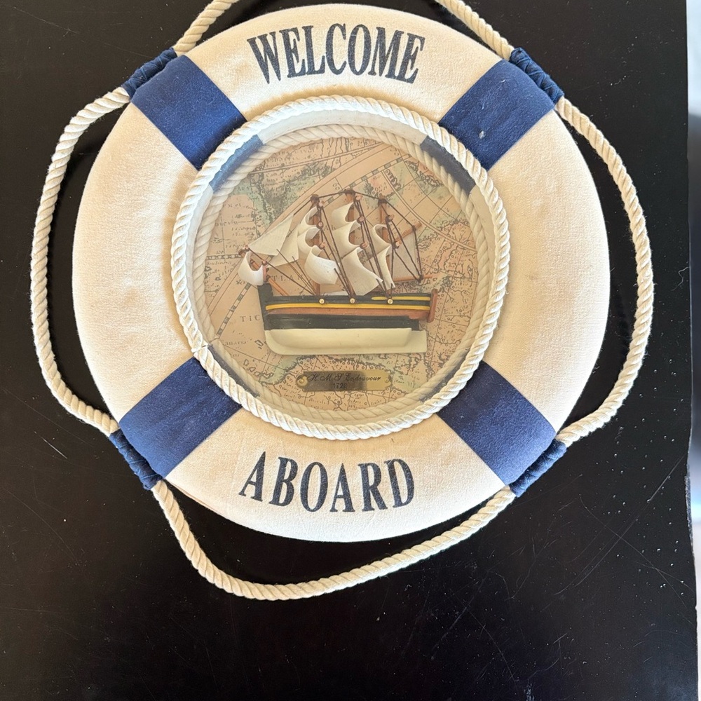 Nautical Welcome Aboard Life Ring Decor wall mount great condition boating yacht